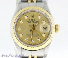 ROLEX LADIES DATEJUST WATCH STAINLESS STEEL & YELLOW GOLD DIAMOND AUTOMATIC LADY