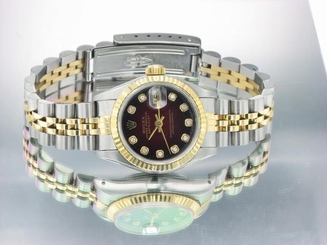 ROLEX LADIES DATEJUST WATCH STAINLESS STEEL & YELLOW GOLD DIAMOND AUTOMATIC LADY