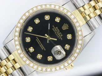  ROLEX GENTS DATEJUST STEEL & 18K YELLOW GOLD AUTOMATIC WATCH BLACK DIAMOND DIAL