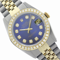 Rolex Men's Datejust Two-Tone Steel/Gold Blue Dial with Diamonds 16013 Watch