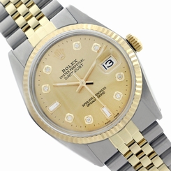 Luxury Rolex Datejust 16013 Fluted Two-Tone 18k/Steel Champagne Diamond Watch