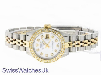 ROLEX LADIES DATEJUST WATCH STAINLESS STEEL & YELLOW GOLD DIAMOND AUTOMATIC LADY