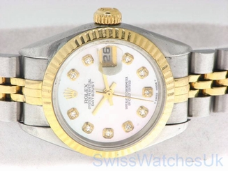 ROLEX LADIES DATEJUST WATCH STAINLESS STEEL & YELLOW GOLD DIAMONDS ROLEX OYSTER