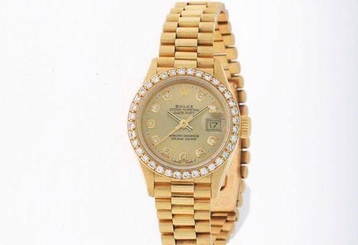 ROLEX LADIES DATEJUST WATCH 18CT YELLOW GOLD PRESIDENT W/ DIAMONDS ROLEX OYSTER