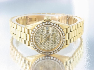 ROLEX LADIES DATEJUST WATCH 18CT YELLOW GOLD PRESIDENT W/ DIAMONDS ROLEX OYSTER