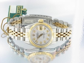 ROLEX LADIES DATEJUST WATCH STAINLESS STEEL & YELLOW GOLD DIAMONDS ROLEX OYSTER