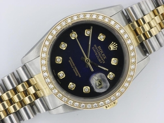 ROLEX GENTS DATEJUST STEEL & 18K YELLOW GOLD AUTOMATIC WATCH BLUE DIAMOND DIAL