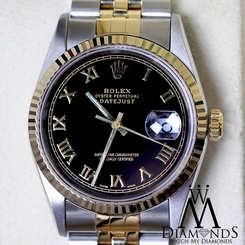 Men`s Rolex 36mm Datejust2Tone Black Roman Numeral Dial