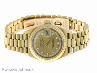 ROLEX LADIES DATEJUST WATCH 18CT YELLOW GOLD PRESIDENT W/ DIAMONDS ROLEX OYSTER