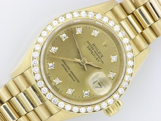 ROLEX LADIES DATEJUST WATCH 18CT YELLOW GOLD PRESIDENT W/ DIAMONDS ROLEX OYSTER