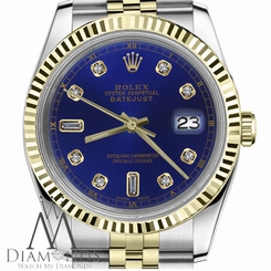 Ladies Rolex 31mm Datejust2Tone Blue Color Dial with 8+2 Diamond Accent