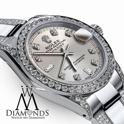 Women's 31mm Rolex s/s Oyster Perpetual Datejust Custom Diamond Silver Dial