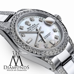 Women's 31mm Rolex s/steel Oyster Perpetual Datejust Custom Pearl Diamonds Dial