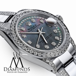 Women's 26mm Rolex Oyster Perpetual Datejust Custom Diamond Accent Pearl String