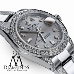  Women's 26mm Rolex Oyster Perpetual Datejust Slate Grey Dial Custom set Diamonds