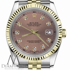 Ladies Rolex 31mm Datejust2Tone Salmon Color Dial with Diamond Accent RT