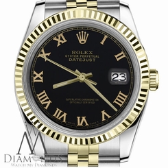 Ladies Rolex 31mm Datejust2Tone Black Roman Numeral Dial