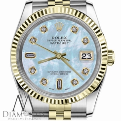 Ladies Rolex 31mm Datejust2Tone Baby Blue MOP Mother Of Pearl 8+2 Diamond Dial