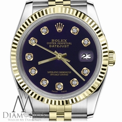  Ladies Rolex 31mm Datejust2Tone Purple Color Dial with Diamond Accent
