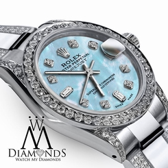 Women's 31mm Rolex s/s Oyster Perpetual Datejust Baby Blue Dial Custom Diamonds