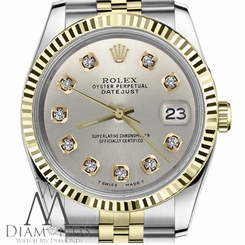 Men`s Rolex 36mm Datejust2Tone Silver Color Diamond Dial