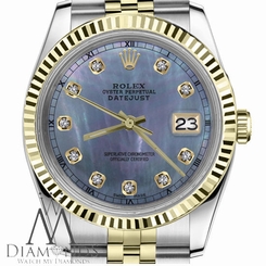 Rolex 31mm Datejust 18K/SS 2Tone Tahitian MOP Mother of Pearl w Diamond Numbers
