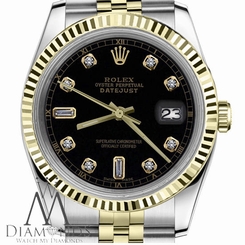 Men`s Rolex 36mm Datejust2Tone Black Color Dial with 8+2 Diamond Accent