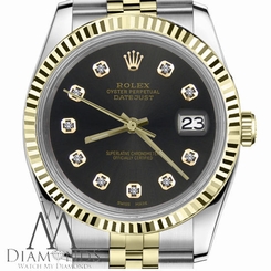  Chocolate Brown Ladies Rolex 26mm Datejust 18K-SS 2Tone Diamond Numbers Jubilee