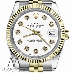  White Diamond Face Rolex 18K Yellow Gold & Stainless Steel 31mm Datejust TwoTone