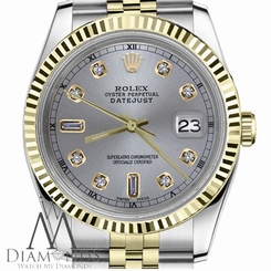 Men`s Rolex 36mm Datejust2Tone Slate Grey Color Dial with 8+2 Diamond Accent