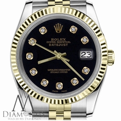  Rolex 18KYG Gold Two-Tone Steel SS 31mm Datejust Black Diamond Numbers Jubilee