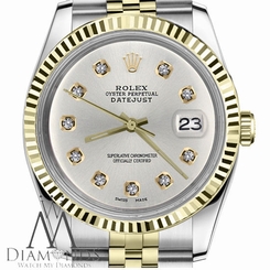 Men`s Rolex 36mm Datejust2Tone Silver Color Dial with 10 Round Diamond Accent