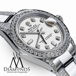 Women's 31mm Rolex Oyster Perpetual Datejust White Dial Accent Custom Diamonds