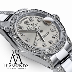 Women's 31mm Rolex S/S Oyster Perpetual Datejust Custom Diamonds Dial Silver