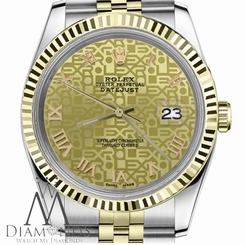  26mm Womens Rolex Datejust 18K 2Tone Champagne Gold Jubilee Roman Numeral Dial