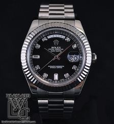 ROLEX DAY-DATE II PRESIDENT WHITE GOLD 18K BLACK DIAMOND DIAL FACTORY COMPLETE