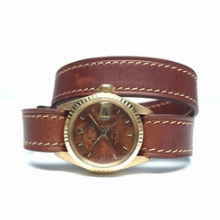  Vintage Ladies 18k Gold Rolex President �� Original Burl Wood Dial �� Double Tour!