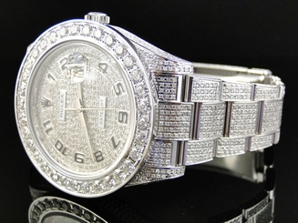 Iced Out Mens New Rolex Date Just II 2 Flooded With Genuine Diamonds 45 MM
