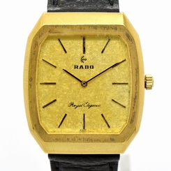 Auth RADO Royal Elegance Silver925 Gold Dial Leather Men's Watch Automatic #0477