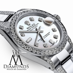 Diamond Women's Rolex Datejust 26mm Two Tone S Steel Diamond Watch White Dial