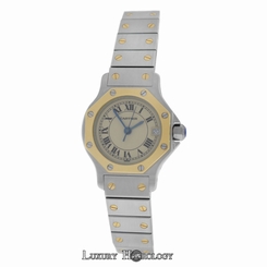 Authentic Ladies Cartier Santos Octagon 187903 Steel 18K Gold 25MM Quartz Watch
