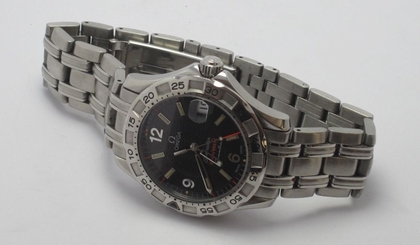 OMEGA # 1400 SEAMASTER MENS STAINLESS STEEL BLACK FACE WATCH