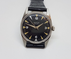 RARE 60'S ZENITH PILOT CAL:2542 BLACK DIAL MANUAL WIND MAN'S WATCH