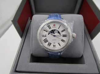 NEW Michele Serein Diamond Bezel Moon Phase Watch Leather Band MW21D01A1981