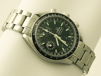 Contemporary, Omega Speedmaster Triple Calendar Stainless Steel Gent Wrist Watch