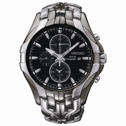 Brand New Seiko SSC139 Solar Alarm Black Ion Chronograph Stainless Men's Watch