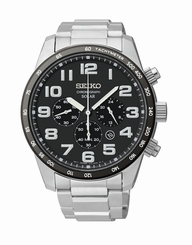 New Seiko SSC229 Solar Chronograph Black Dial Stainless Steel Men's Watch