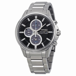 New Seiko SSC267 Solar Alarm Chronograph Stainless Black Dial Men's Watch