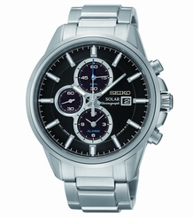 Brand New Seiko SSC267 Solar Alarm Chronograph Stainless Black Dial Men's Watch
