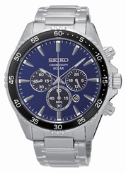 New Seiko SSC445 Solar Chronograph Stainless Steel Blue Dial Men's Watch